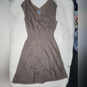 Rabbit Rabbit Rabbit Taupe Lace-Overlay V-Neck Mini Dress